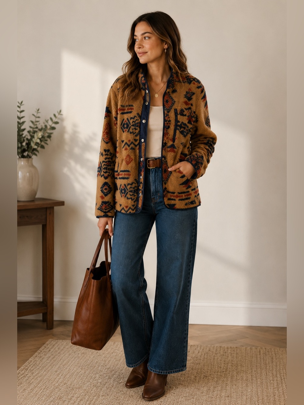 Zeagoo Aztec Sherpa Fleece Jacket Women’s L Southwestern Snap Front